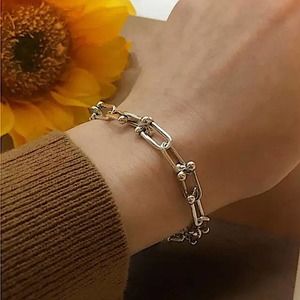 Unisex Sterling Silver U Shaped Chain Link Bracelet